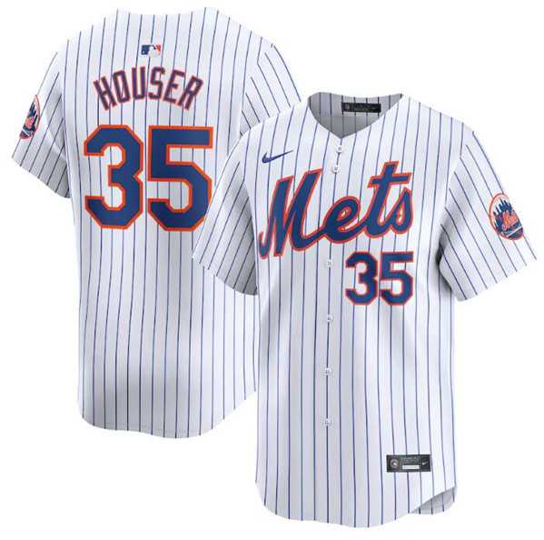 Mens New York Mets #35 Adrian Houser White 2024 Home Limited Stitched Baseball Jersey Dzhi